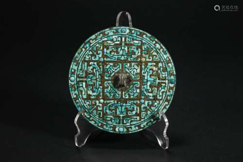 Yuan Dynasty， Bronze Mirror Inlaid with Gold and Silver
