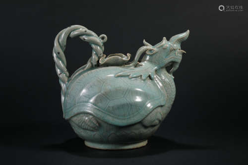 Yuan Dynasty,  Celadon Beast Head Hand Pot