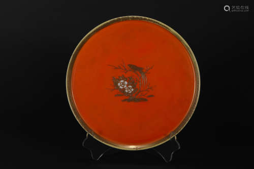 Qing Dynasty,  Porcelain Large Plate with Bird Pattern