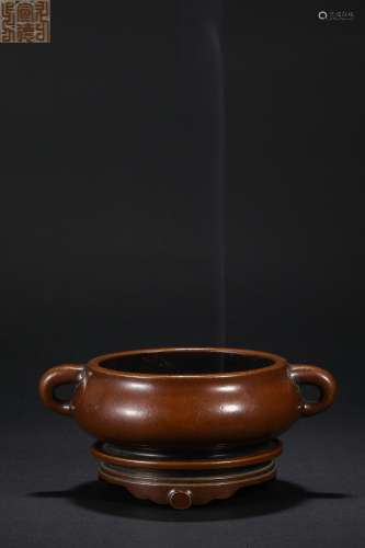 Ming Dynasty,  Bronze Double Ear Stove