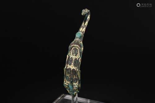 Yuan Dynasty， Bronze inlaid with gold and silver hook