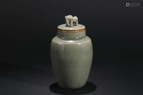 Yuan Dynasty,  Celadon Beast Head Bottle