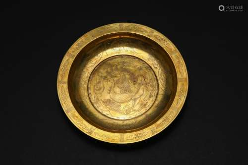 Yuan Dynasty,  Gold plate with animal and bird pattern