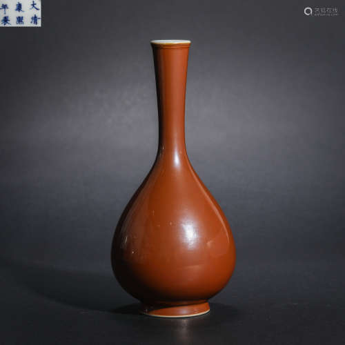 Qing Dynasty,  Sauce Glazed Long Neck Bottle
