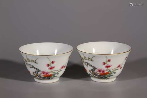 A Pair of Famille Rose Cups