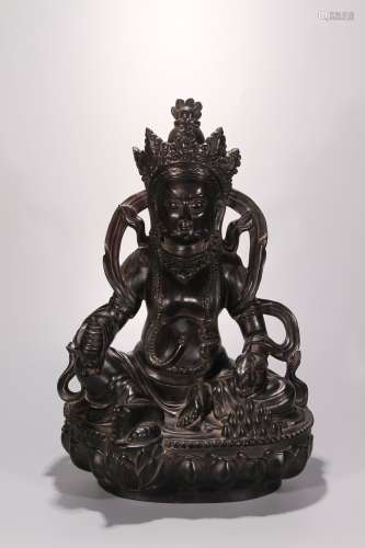 Red Sandalwood Statue of Seated God of Wealth