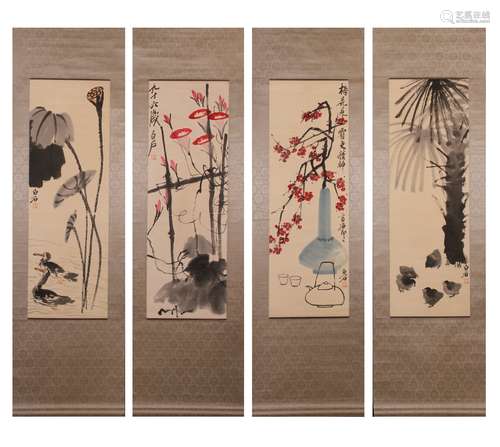 A Set of Four Vertical Paintings byQi Baishi