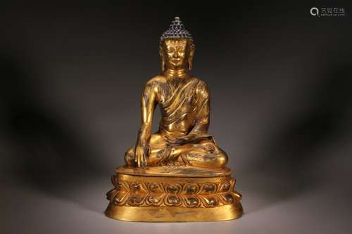 Gilt Copper Statue of Seated Sakyamuni