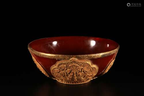 Gilt Silver Bowl with Red Agate Inlay