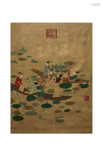 Kesi -Tapestry Painting of Women Rowing