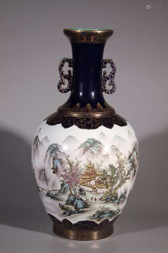 Ji-blue Glazed Famille Rose Vase