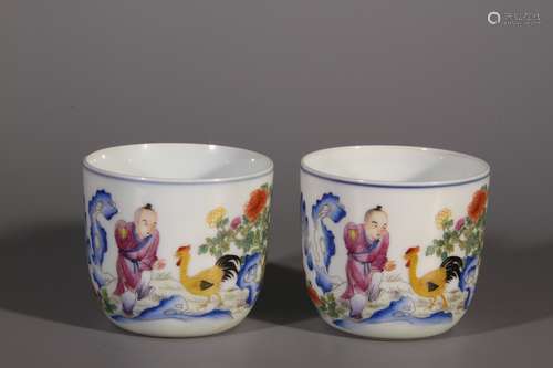 A Pair of Famille Rose Cups