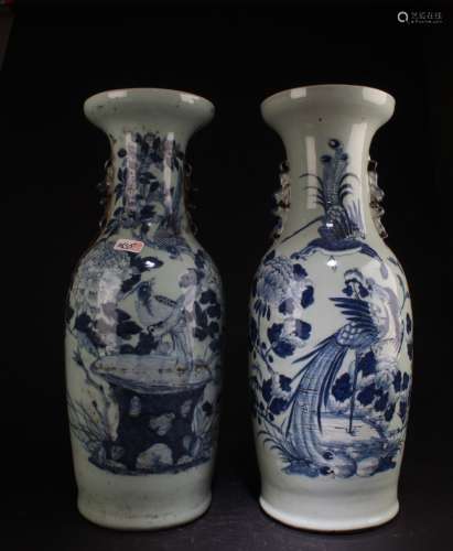 A Group of Two Antique Chinese Blue And White Porcelain