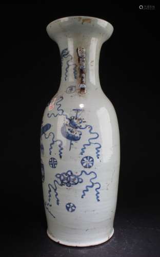 Antique Chinese Blue And White Porcelain Vase,