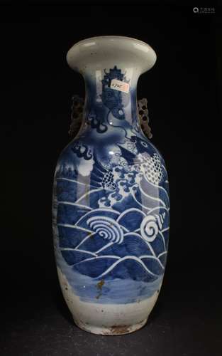 Antique Chinese Blue And White Porcelain Vase