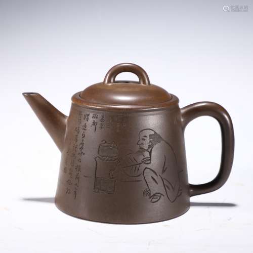 紫砂刻煮茶紋壺