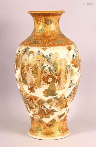 A JAPANESE SATSUMA VASE, decorated with panels of figures in...