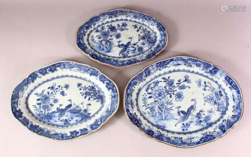 3 X 18TH CENTURY CHINESE BLUE & WHITE PORCELAIN MEAT DIS...