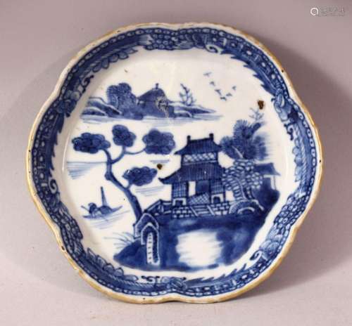 AN 18TH CENTURY CHINESE BLUE & WHITE PORCELAIN LANDSCAPE...