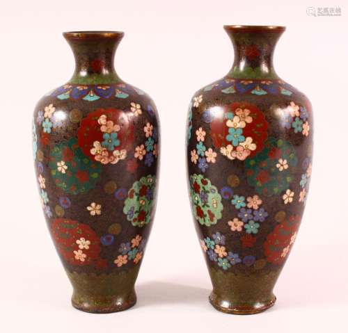 A PAIR OF 19TH CENTURY CHINESE CLOISONNE VASES - with floral...