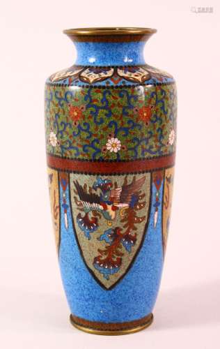 A JAPANESE MEIJI PERIOD CLOISONNE VASE - the vase with a low...