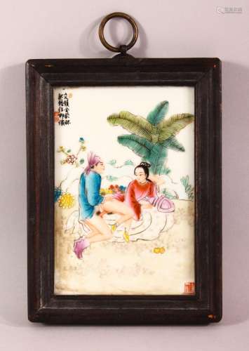 A CHINESE REPUBLIC STYLE FAMILLE ROSE PORCELAIN PANEL - depi...