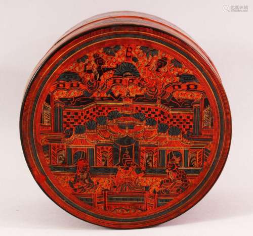 A 20TH CENTURY CHINESE CYLINDRICAL LIDDED LACQUER BOX - deco...