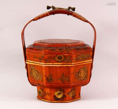 A CHINESE LACQUER LIDDED BASKET & COVER - decorated with...