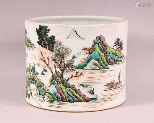 A CHINESE FAMILLE ROSE PORCELAIN BRUSH WASH / POT, depicting...