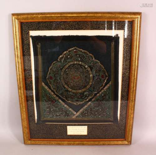 A CHINESE YUNNAN FRAMED AND GLAZED EMBROIDERED PANEL, frame ...
