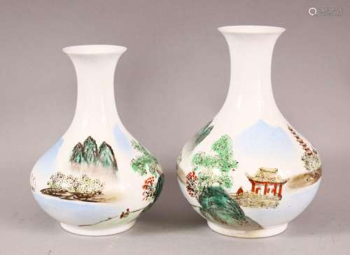 A PAIR OF CHINESE EGGSHELL VASES, one slightly taller than t...