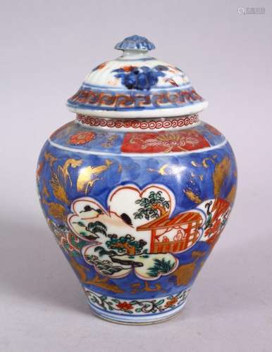AN 18TH CENTURY JAPANESE BLUE, WHITE AND IRON RED PORCELAIN ...