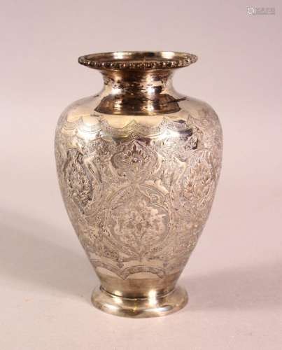 A 19TH CENTURY SMALL PERSIAN ENGRAVED VASE - the body of the...