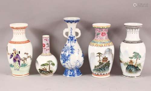 SIX SMALL CHINESE PORCELAIN VASES, various sizes, tallest 18...