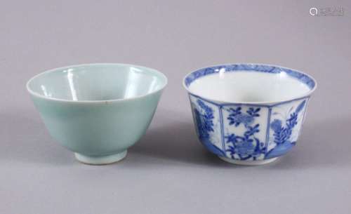 TWO CHINESE PORCELAIN BOWLS, one kangxi style with panel dec...