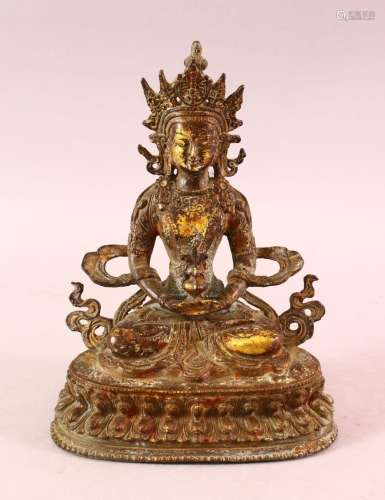 A THAI BRONZE BUDDHA, with traces of gilt work, 22cm high.