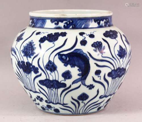 A CHINESE BLUE & WHITE PORCELAIN MIN STYLE JAR - The bod...