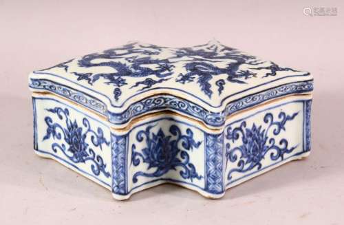 A CHINESE MING STYLE BLUE & WHITE PORCELAIN LIDDED DRAGO...