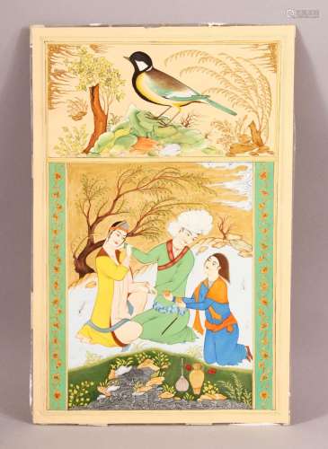 A PERSIAN MINIATURE PAINTING ON PAPER, with gilt decoration ...