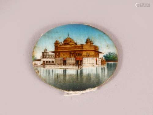 A VERY SMALL SIKH SCHOOL OVAL MINIATURE PAINTING ON IVORY of...