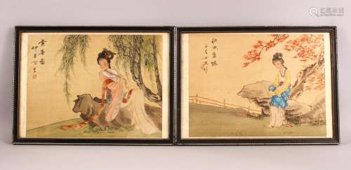 A PAIR OF 20TH CENTURY CHINESE PAINTINGS ON SILK - each depi...