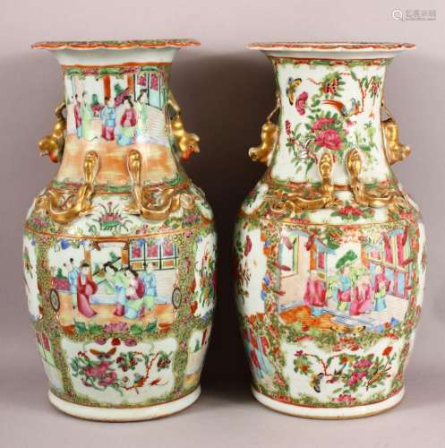 TWO 19TH CENTURY CHINESE CANTON FAMILLE ROSE PORCELAIN VASES...