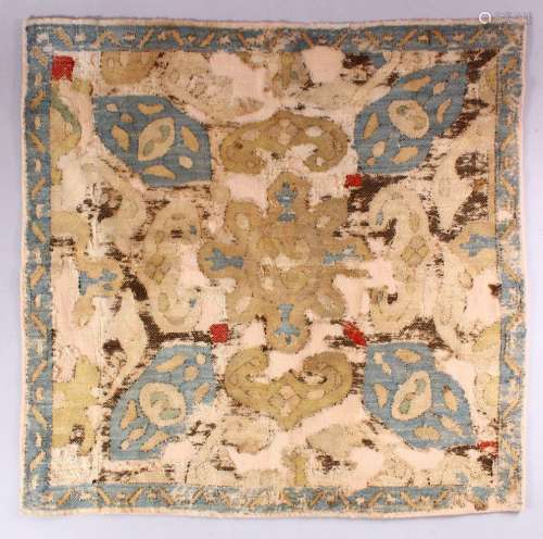 AN EARLY CAUCASIAN SMALL RUG, with beige ground and stylised...