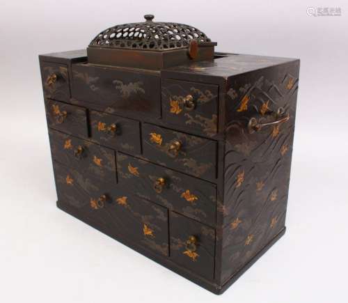 A GOOD JAPANESE MEIJI PERIOD LACQUER CABINET / BOX, The body...