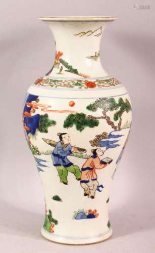 A CHINESE FAMILLE VERTE PORCELAIN VASE, decorated with scene...