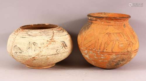 TWO INDUS VALLEY CERAMIC VASES, both painted with animals an...