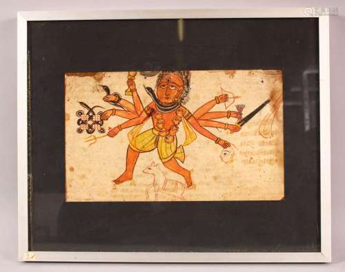 A 19TH CENTURY INDIAN PAINTING ON PAPER OF KALI, framed and ...