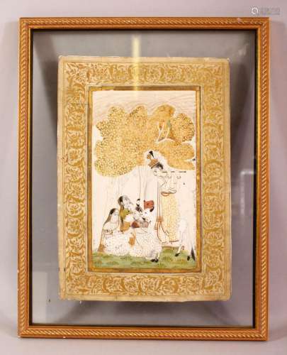 A FINE 19TH CENTURY INDIAN MINATURE PAINTING OF KRISHNA WITH...
