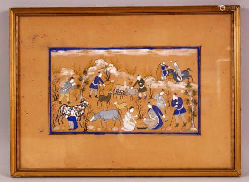 AN EARLY 20TH CENTURY PERSIAN PAINTING depicting figures and...