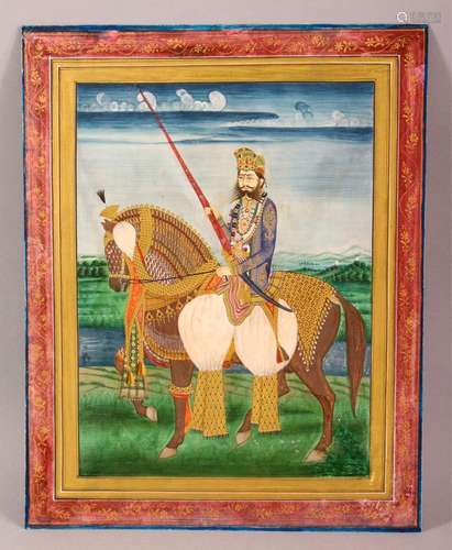 A FINE LARGE INDIAN MINIATURE PAINTING OF MAHARAJA SAWAI RAM...